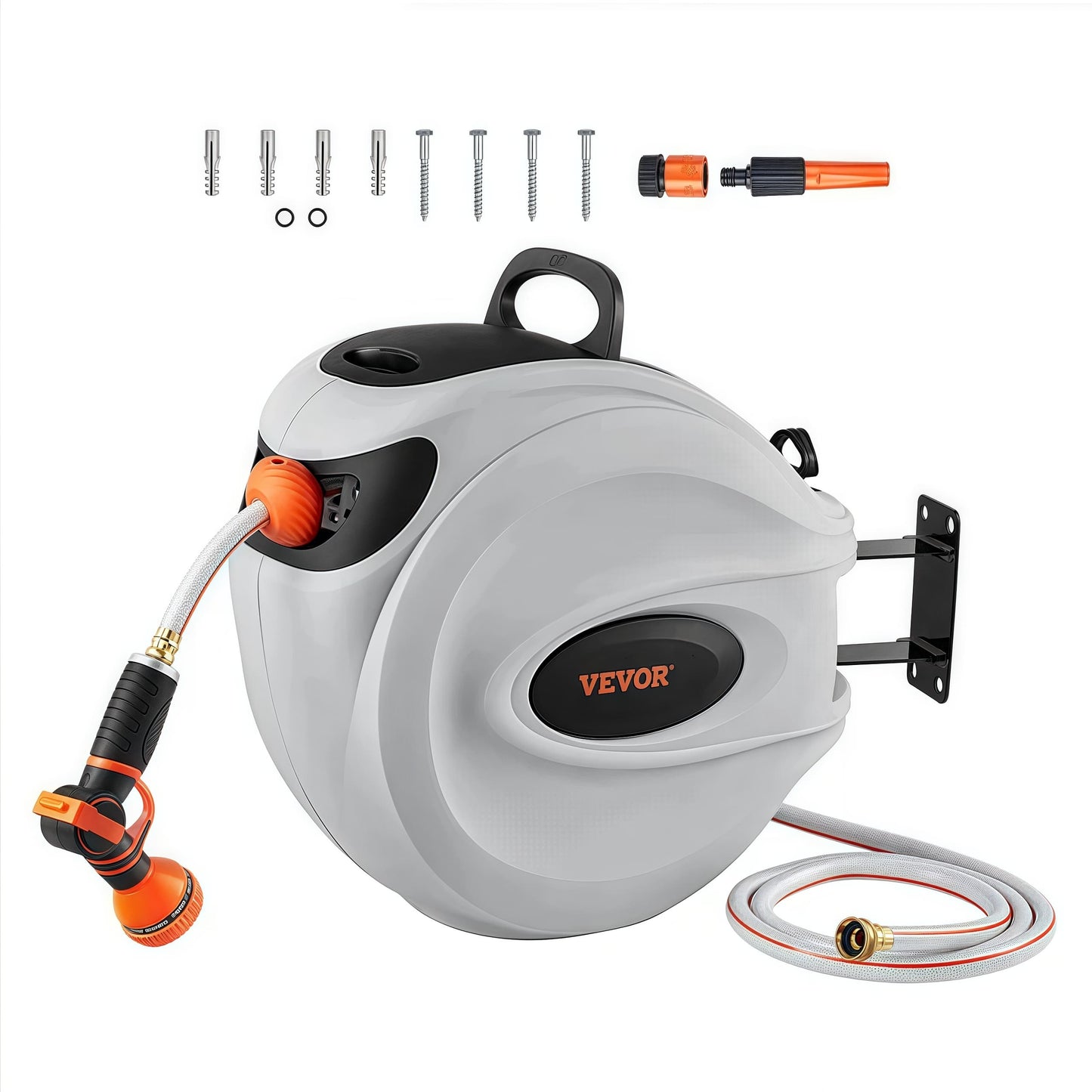 Retractable Garden Hose Reel - 130' x 5/8", Wall Mount with 180° Swivel Bracket