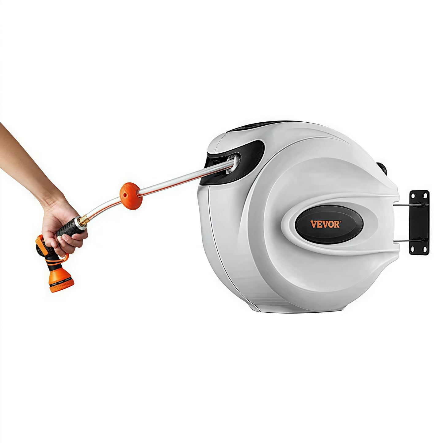 Retractable Garden Hose Reel - 130' x 5/8", Wall Mount with 180° Swivel Bracket