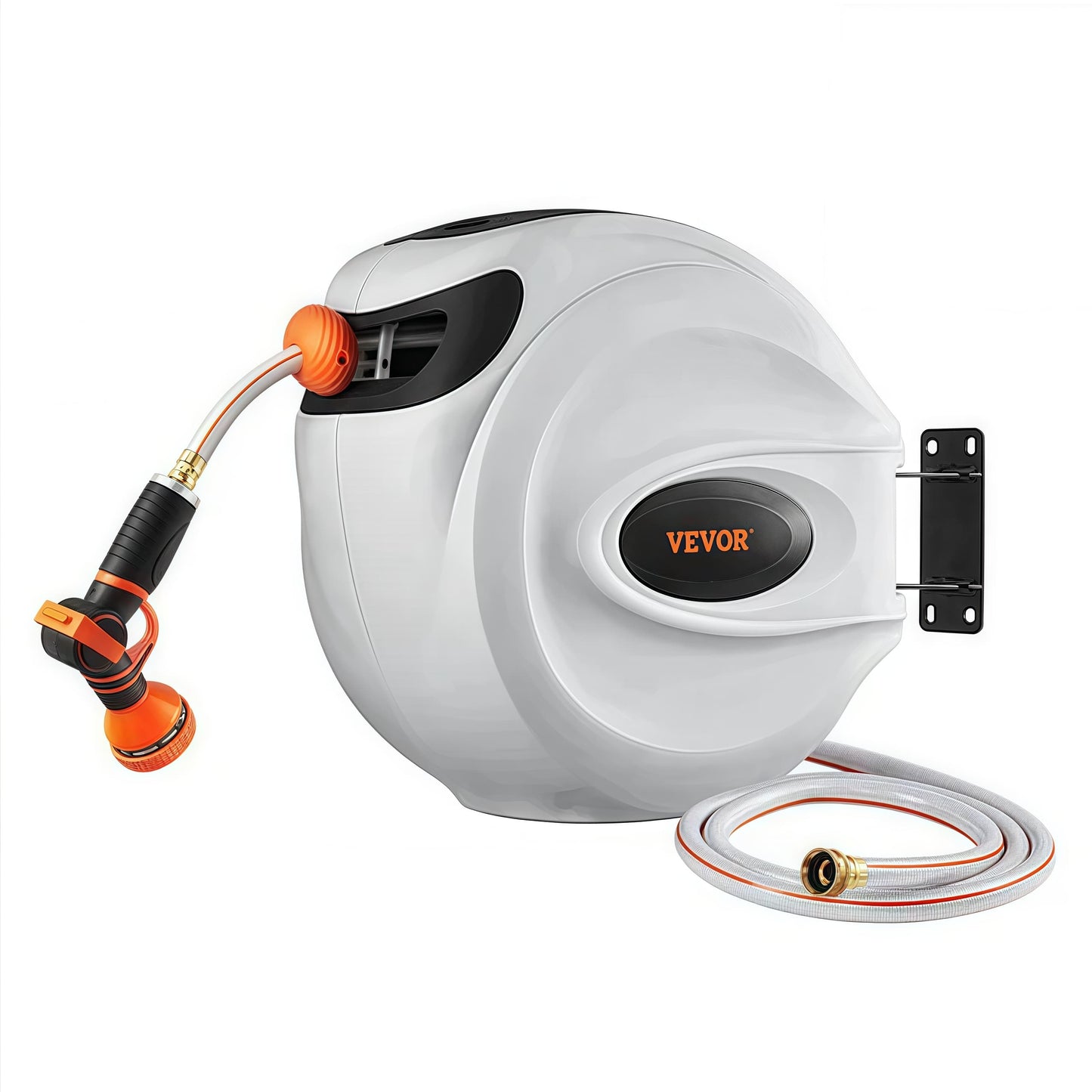Retractable Garden Hose Reel - 130' x 5/8", Wall Mount with 180° Swivel Bracket